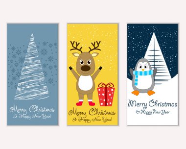 Mutlu Noeller ve mutlu yeni yıl tebrik kartları. Vektör çizim   