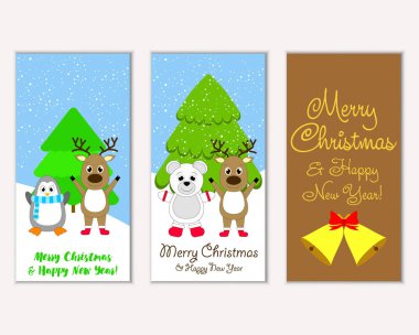 vektör çizim kış tatil tebrik kartları