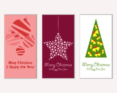 Mutlu Noeller ve mutlu yeni yıl tebrik kartları. Vektör çizim   