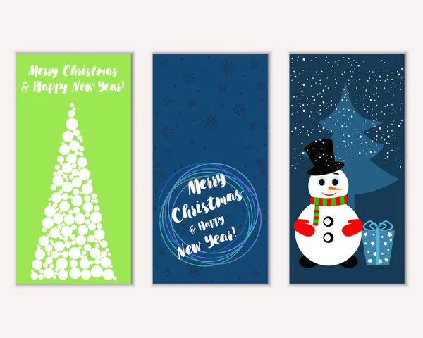 Colorful Christmas Cards New Year Decorations Snowman Vector Illustration — Stock Vector