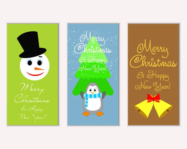 Colorful Christmas Cards New Year Decorations Snowman Vector Illustration — Stock Vector