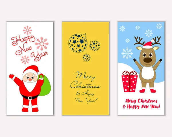 Cartes Noël Colorées Avec Décorations Nouvel Illustration Vectorielle Père Noël — Image vectorielle