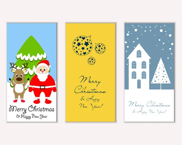 正月飾りとカラフルなクリスマス カード サンタ クロース ベクトル イラスト — ストックベクタ