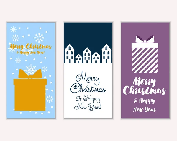 Feliz Navidad Feliz Año Nuevo Tarjetas Felicitación — Vector de stock