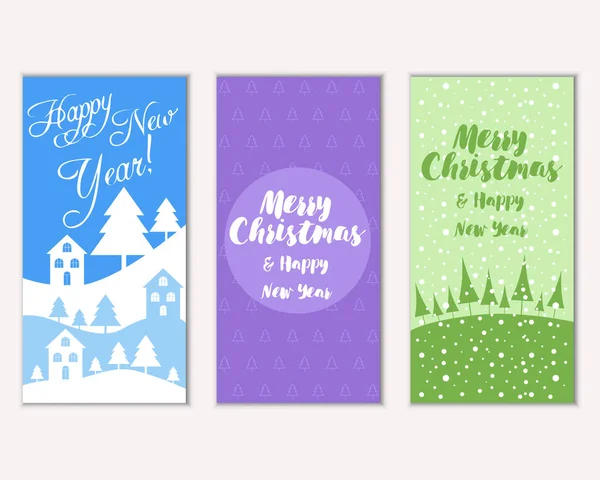 Cartes Noël Colorées Avec Décorations Nouvel Illustration Vectorielle — Image vectorielle