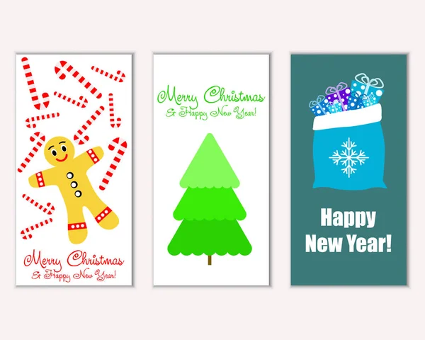 Merry Christmas Happy New Year Greeting Cards Vector Illustration — Stock Vector