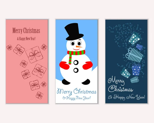 Colorful Christmas Cards New Year Decorations Snowman Vector Illustration — Stock Vector