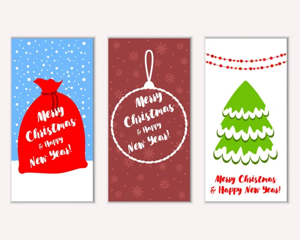 Merry Christmas Happy New Year Greeting Cards — Stock Vector