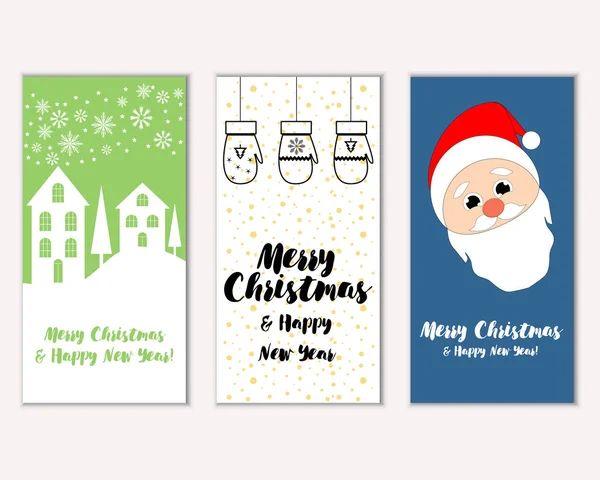 Merry Christmas Happy New Year Greeting Cards — Stock Vector