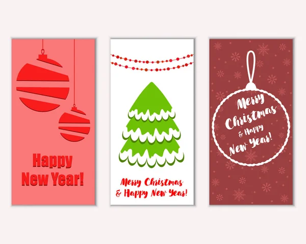Merry Christmas Happy New Year Greeting Cards — Stock Vector