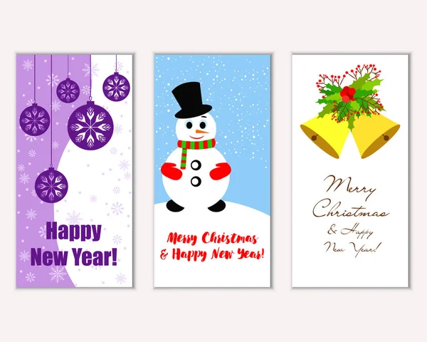 Cartes Noël Colorées Avec Décorations Nouvel Illustration Vectorielle Bonhomme Neige — Image vectorielle