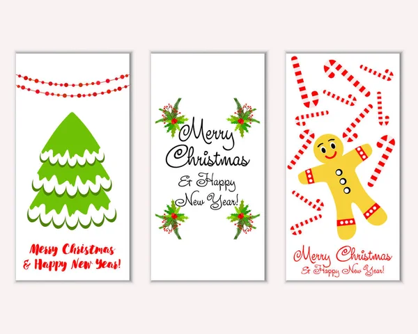 Vector Illustration Merry Christmas Happy New Year Greeting Cards — Stock Vector