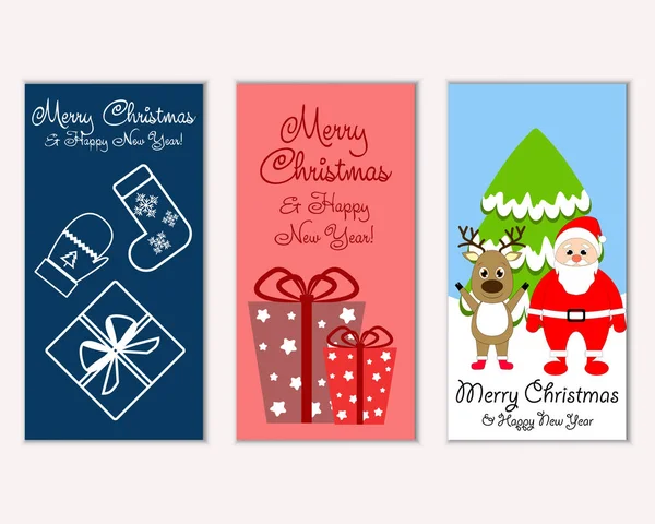 Vector Illustration Merry Christmas Happy New Year Greeting Cards — Stock Vector