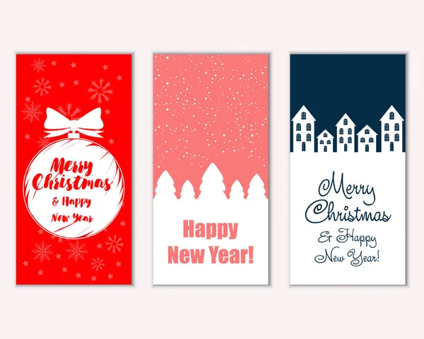 Merry Christmas Happy New Year Greeting Cards — Stock Vector