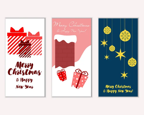 Cartes Noël Colorées Avec Décorations Nouvel Illustration Vectorielle — Image vectorielle