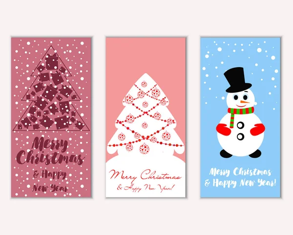 Merry Christmas Happy New Year Greeting Cards — Stock Vector