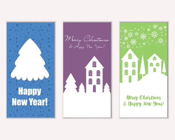 Vector Illustration Merry Christmas Happy New Year Greeting Cards — Stock Vector