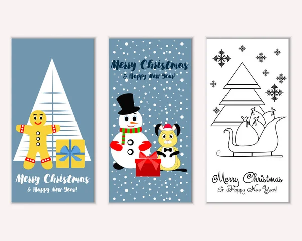 Merry Christmas Happy New Year Greeting Cards — Stock Vector