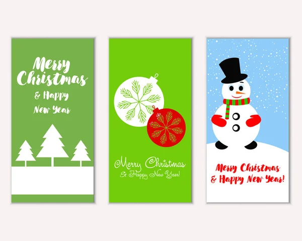 Vector Illustration Merry Christmas Happy New Year Greeting Cards — Stock Vector