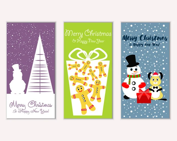 Cartes Noël Colorées Avec Décorations Nouvel Illustration Vectorielle — Image vectorielle