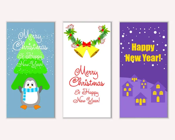 Vector Illustration Merry Christmas Happy New Year Greeting Cards — Stock Vector