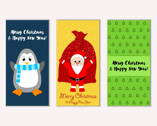 Merry Christmas Happy New Year Greeting Cards Vector Illustration — Stock Vector