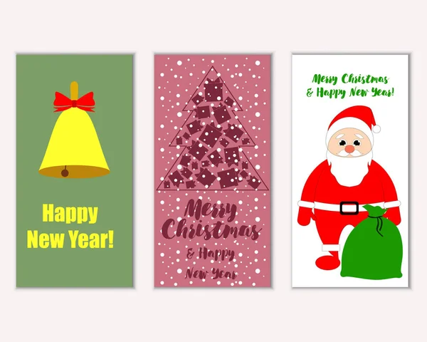 Merry Christmas Happy New Year Greeting Cards — Stock Vector