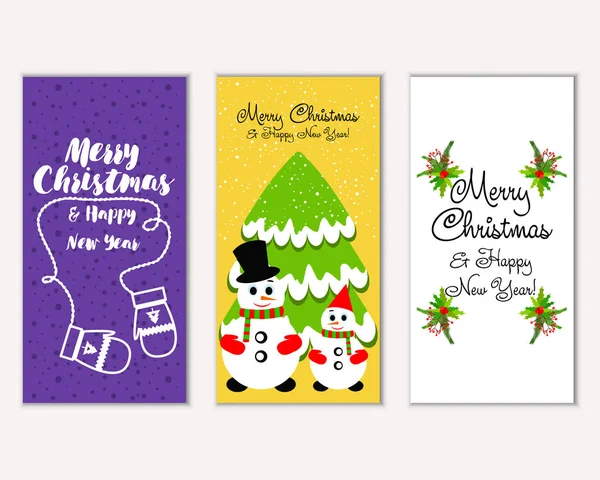 Vector Illustration Merry Christmas Happy New Year Greeting Cards — Stock Vector