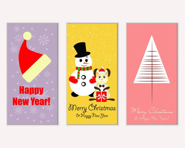 Vector Illustration Merry Christmas Happy New Year Greeting Cards — Stock Vector