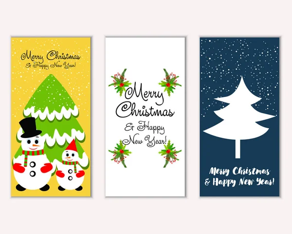 Vector Illustration Merry Christmas Happy New Year Greeting Cards — Stock Vector