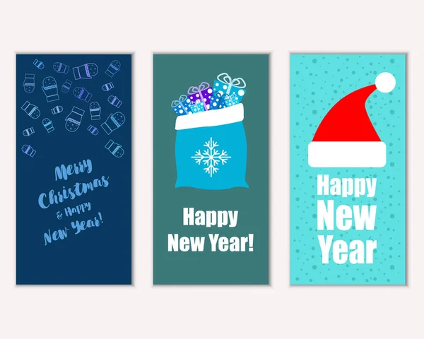 Merry Christmas Happy New Year Greeting Cards — Stock Vector