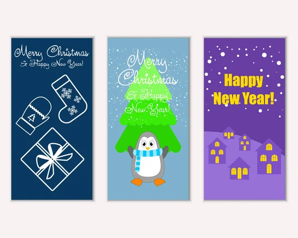 Vector Illustration Merry Christmas Happy New Year Greeting Cards — Stock Vector