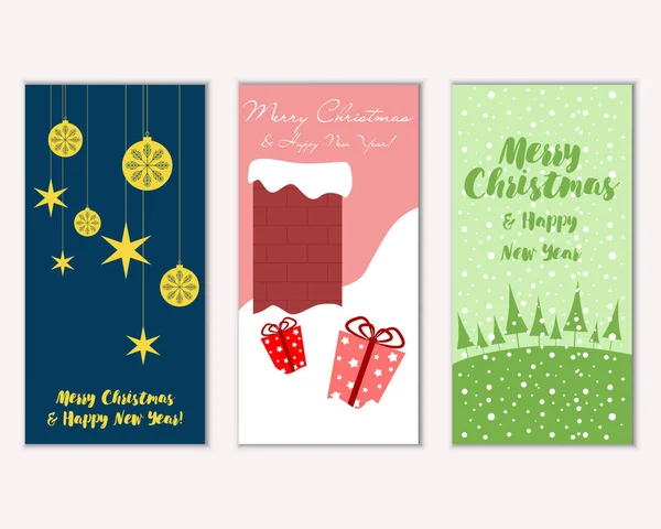 Tarjetas Navidad Coloridas Con Decoraciones Año Nuevo Ilustración Vectorial — Archivo Imágenes Vectoriales