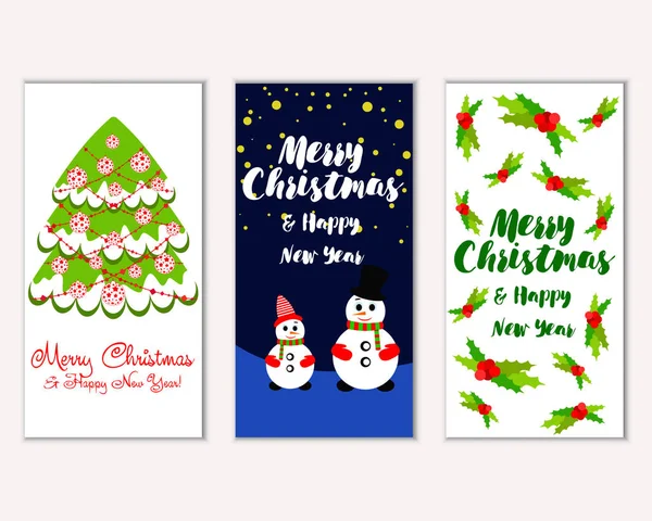 Merry Christmas Happy New Year Greeting Cards — Stock Vector