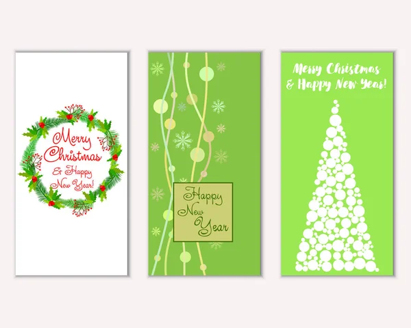 Tarjetas Navidad Coloridas Con Decoraciones Año Nuevo Ilustración Vectorial — Vector de stock