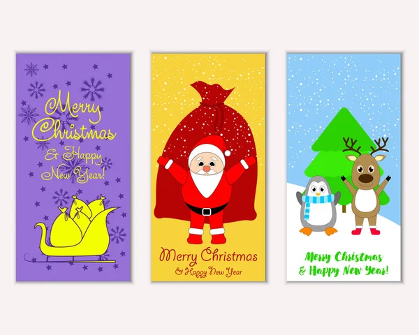 Mutlu Noeller ve mutlu yeni yıl tebrik kartları. Vektör çizim   