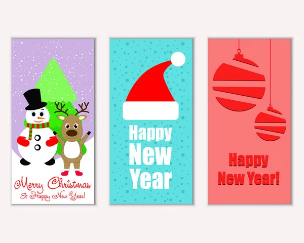 Vektoros Illusztráció Kellemes Karácsonyi Ünnepeket Boldog Évet Üdvözlő Kártyák — Stock Vector