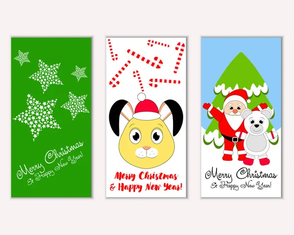 Cartes Noël Colorées Avec Décorations Nouvel Illustration Vectorielle — Image vectorielle