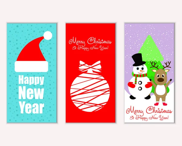 Vector Illustration Merry Christmas Happy New Year Greeting Cards — Stock Vector