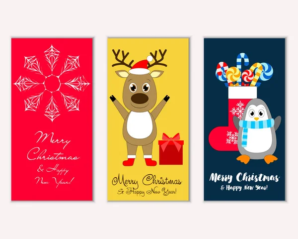 mutlu Noeller ve mutlu yeni yıl tebrik kartları vektör çizim   