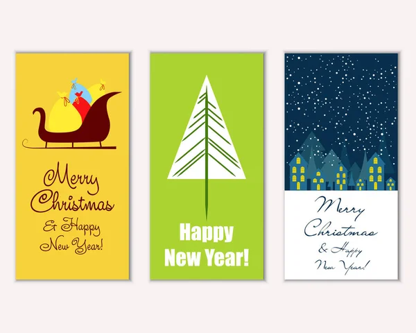 Merry Christmas Happy New Year Greeting Cards — Stock Vector