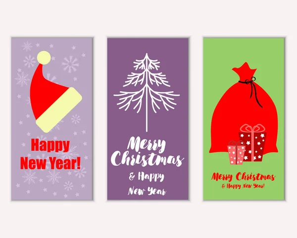 Merry Christmas Happy New Year Greeting Cards — Stock Vector