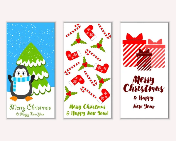 Merry Christmas Happy New Year Greeting Cards Vector Illustration — Stock Vector