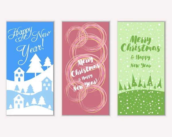 Tarjetas Navidad Coloridas Con Decoraciones Año Nuevo Ilustración Vectorial — Vector de stock