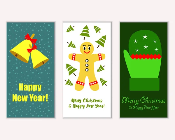 Feliz Natal Feliz Ano Novo Cartões Saudação —  Vetores de Stock