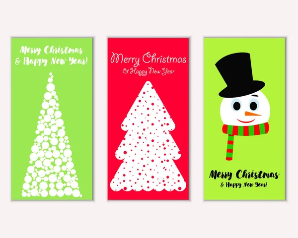Colorful Christmas Cards New Year Decorations Snowman Vector Illustration — Stock Vector
