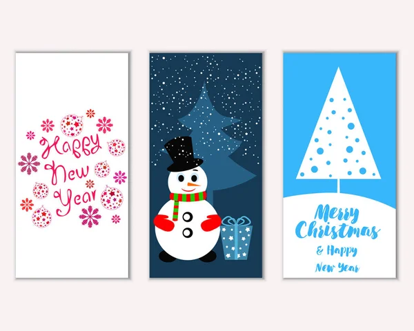 正月飾りや雪だるまベクター イラストとカラフルなクリスマス カード — ストックベクタ