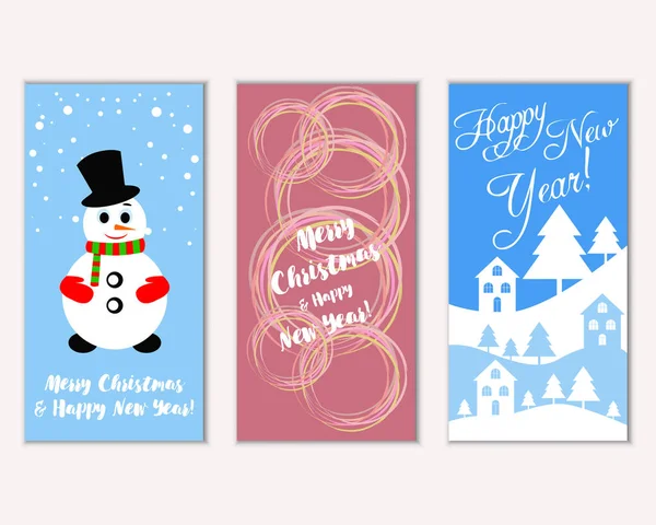 Cartões Natal Coloridos Com Decorações Ano Novo Ilustração Vetorial Boneco —  Vetores de Stock