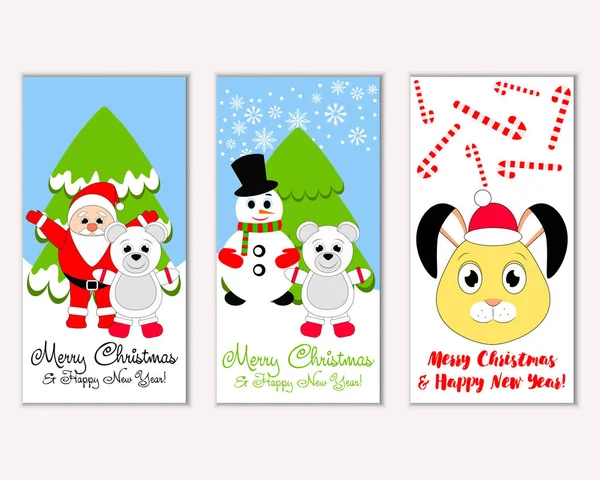 Cartes Noël Colorées Avec Décorations Nouvel Illustration Vectorielle — Image vectorielle