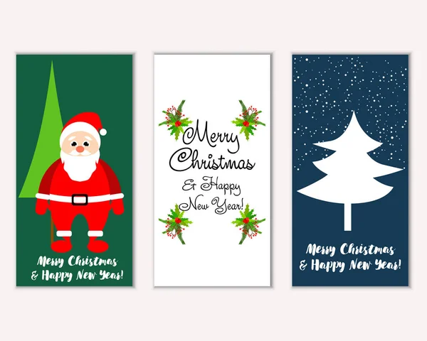 Vector Illustration Merry Christmas Happy New Year Greeting Cards — Stock Vector